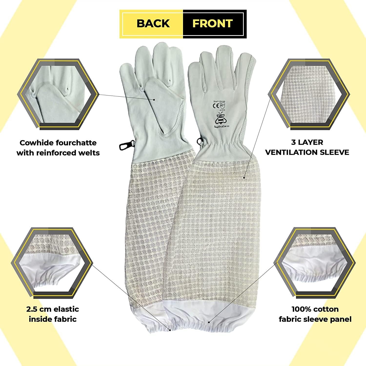 BeeProGear Ventilated Bee Suit for Men - 3X Ultra Protective Layer Beekeeping Suit - Premium White Fabric Mesh Bee Keepers Suite - Professional Bee Suit for Women with Fencing Veil (L)