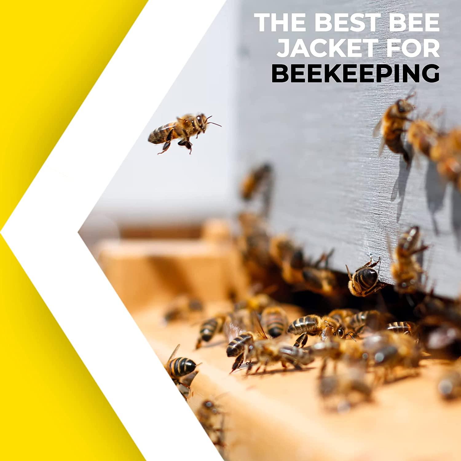 BeeProGear Ventilated Bee Suit for Men - 3X Ultra Protective Layer Beekeeping Suit - Premium White Fabric Mesh Bee Keepers Suite - Professional Bee Suit for Women with Fencing Veil (L)