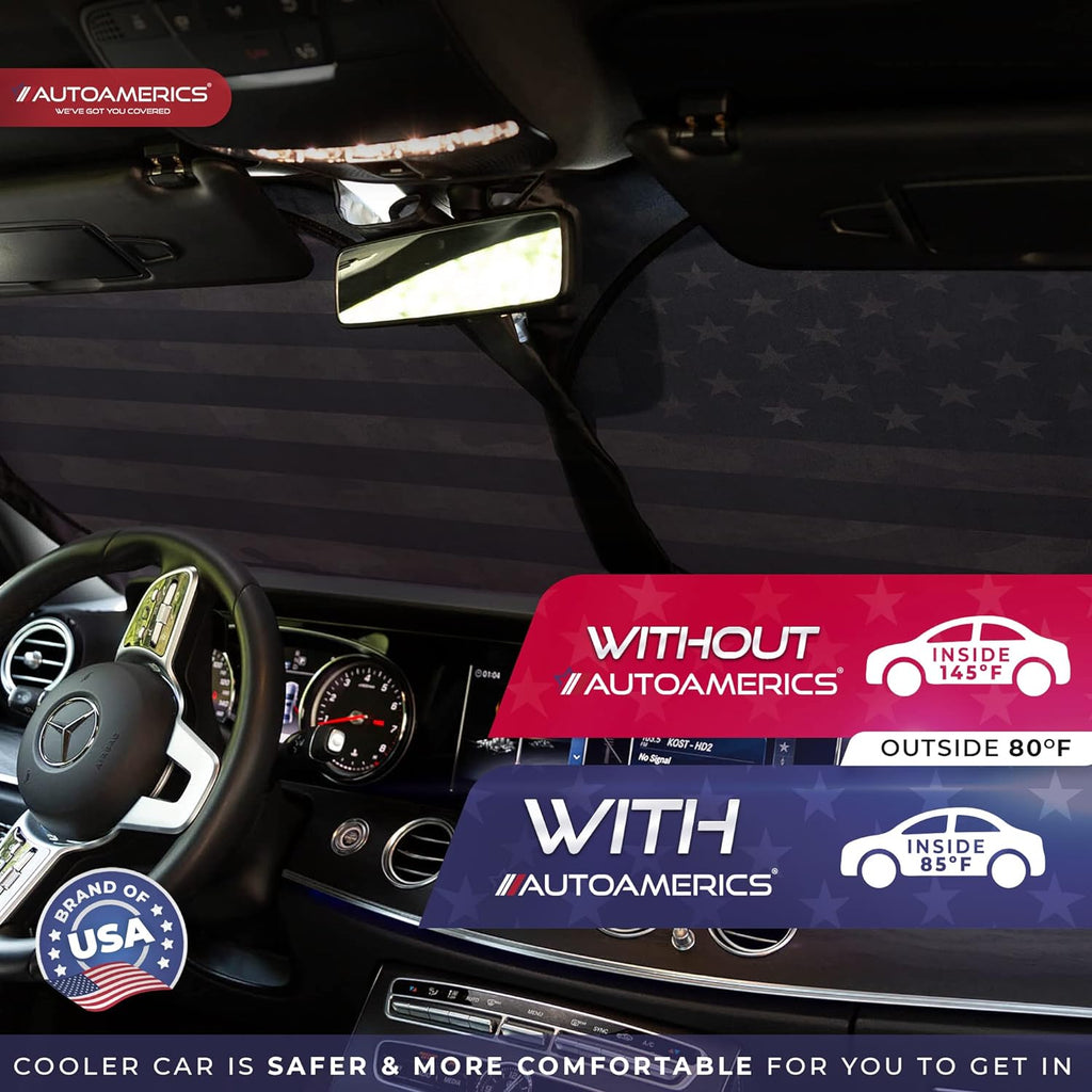 Autoamerics 1-Piece Windshield Sun Shade Dark Camo American Flag USA  - Foldable Car Front Window Sunshade for Most Sedans SUV Truck - Blocks Max UV Rays and Keeps Your Vehicle Cool - Large