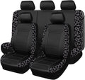 Flying Banner car seat Covers Protects Gray Leopard Printing Velvet Faux Leather Carbon Fiber Front and Rear Bench Full Set (Leopard Gray Black, Full Set - 8PCS)
