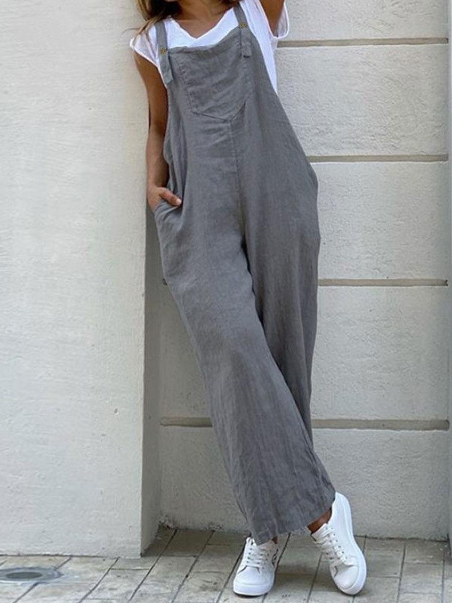 Pure Color Loose Fashion Long Jumpsuit