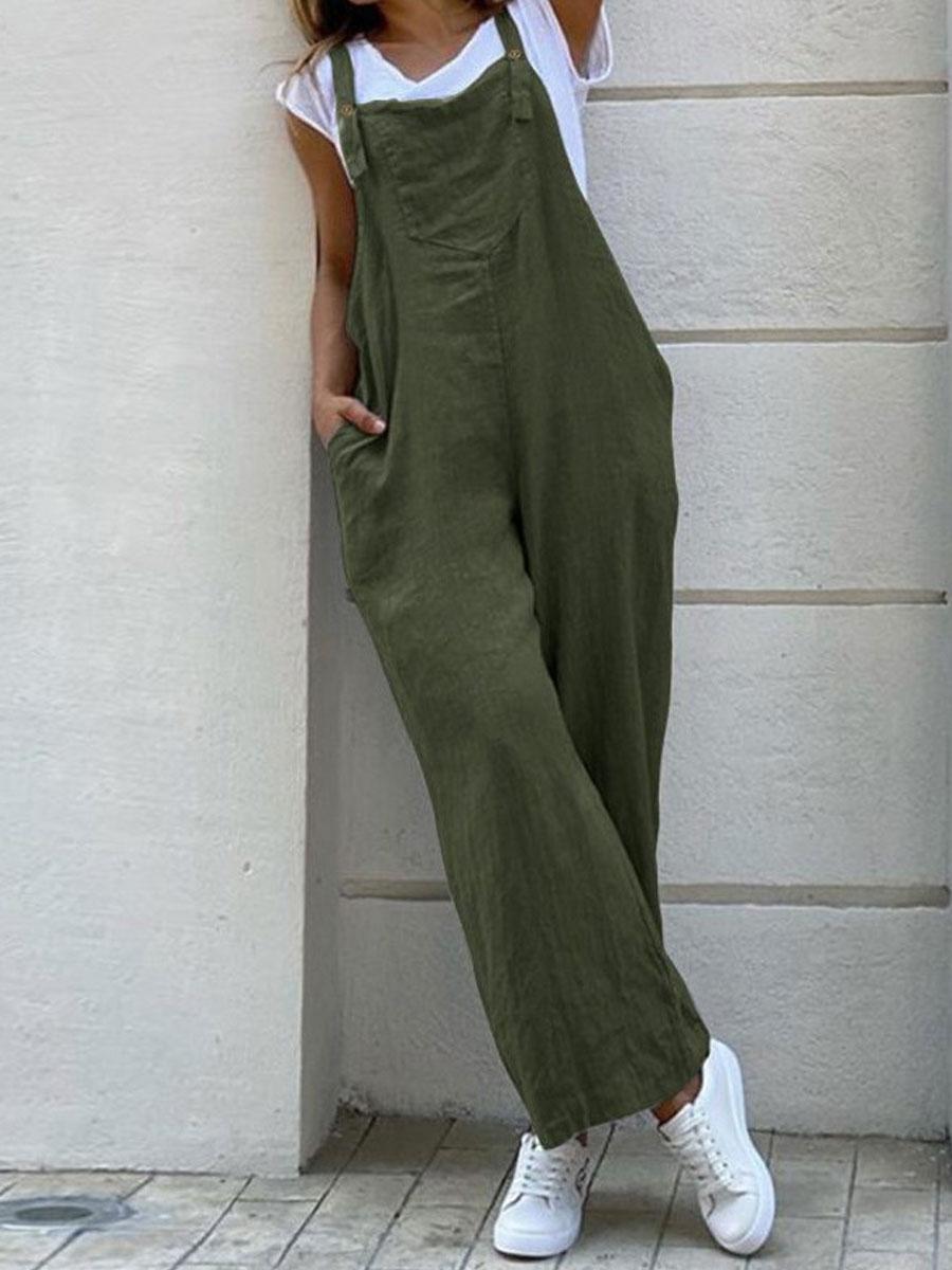 Pure Color Loose Fashion Long Jumpsuit