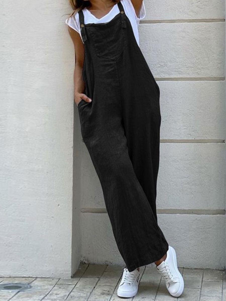 Pure Color Loose Fashion Long Jumpsuit
