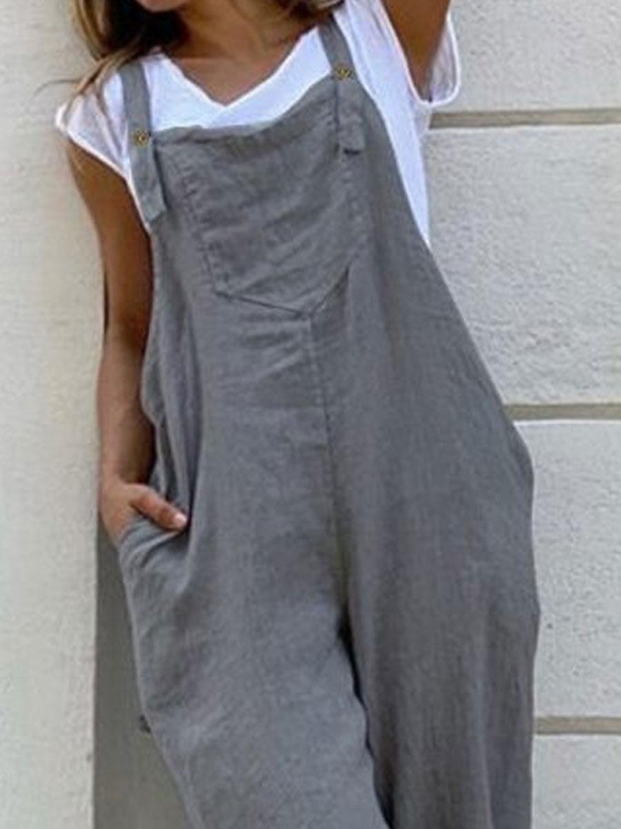 Pure Color Loose Fashion Long Jumpsuit