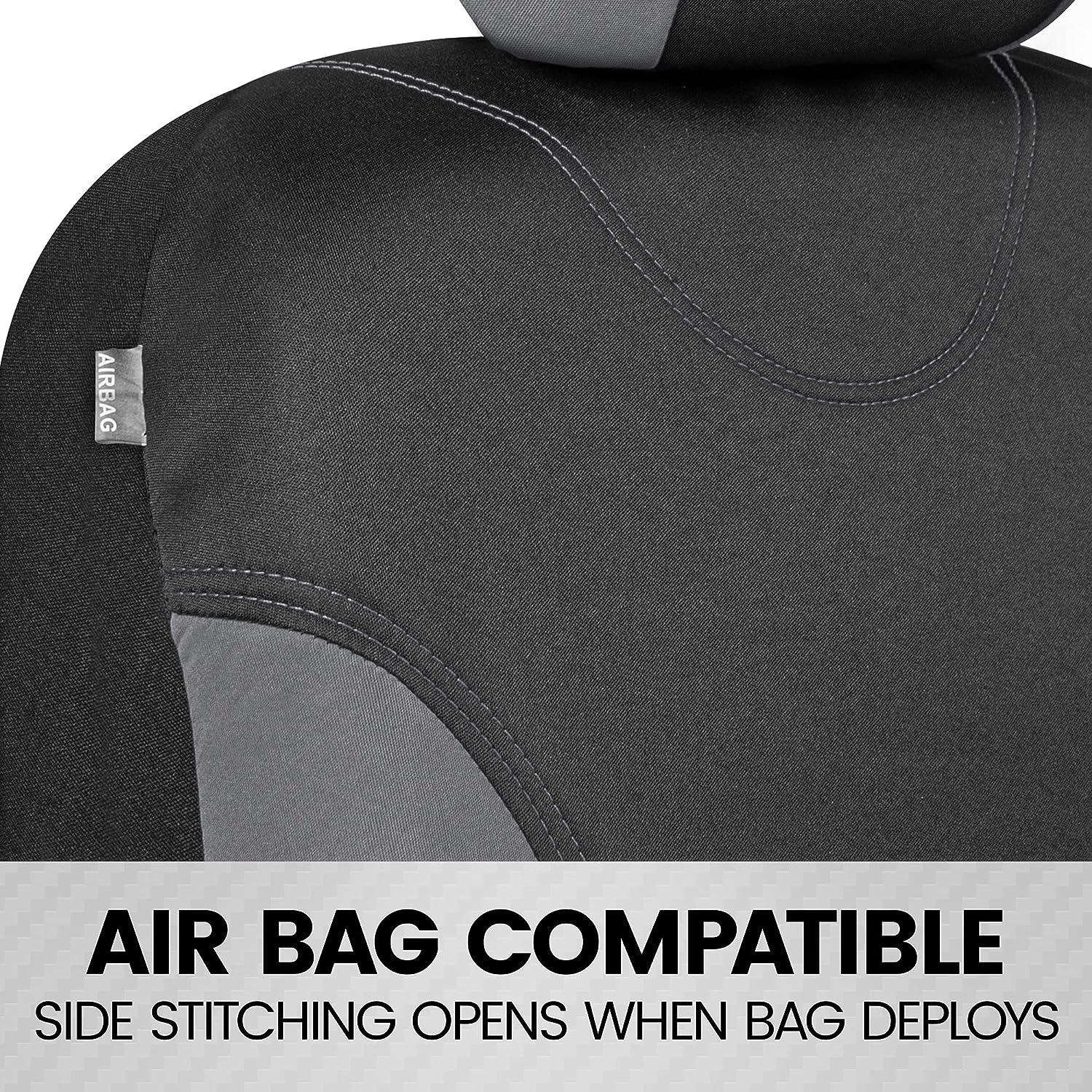 BDK UltraSleek Gray Seat Covers for Cars Full Set, Two-Tone Front Seat Covers with Matching Back Seat Cover, Stylish Car Seat Protectors with Split Bench , Automotive Interior Covers