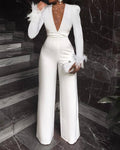 Decorative Feather Design Jumpsuit