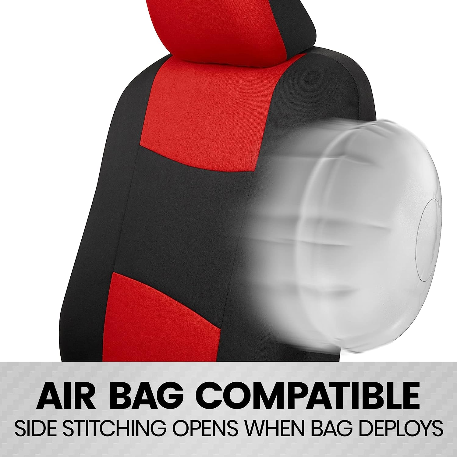 BDK PolyPro Car Seat Covers Full Set in Red on Black – Front and Rear Split Bench Seat Covers, Easy to Install, Accessories for Auto Trucks Van SUV