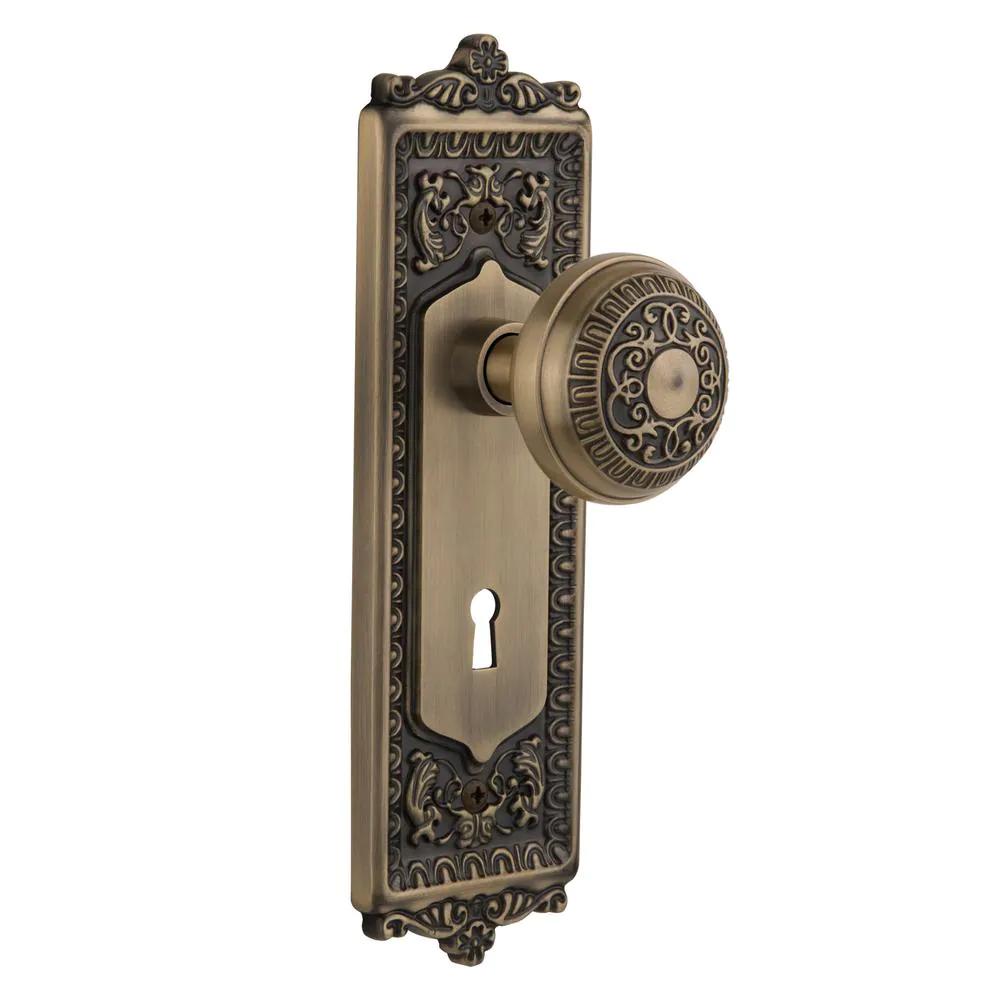 Egg and Dart Plate Interior Mortise Egg and Dart Door Knob in Antique Brass