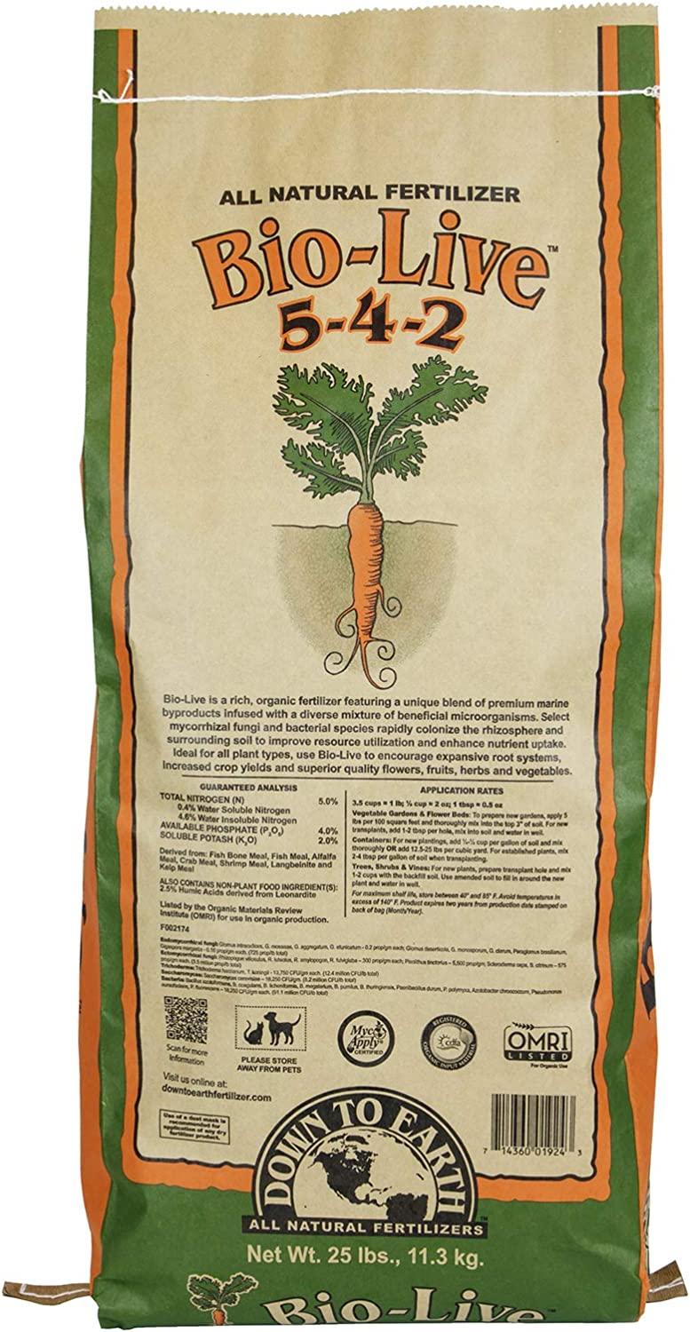 Down To Earth Organic Bio-Live Fertilizer Mix 5-4-2, 25 lb