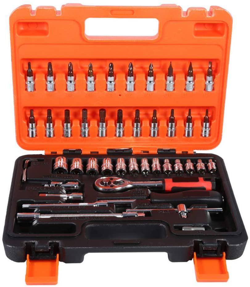 SISHUINIANHUA 46Pcs/Set Socket Ratchet Torque Wrench Extension Bar Drill Bits Automobiles Repair Tools Kit Multifunction Repair Hand Tool Kit