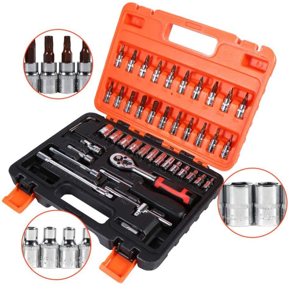 SISHUINIANHUA 46Pcs/Set Socket Ratchet Torque Wrench Extension Bar Drill Bits Automobiles Repair Tools Kit Multifunction Repair Hand Tool Kit