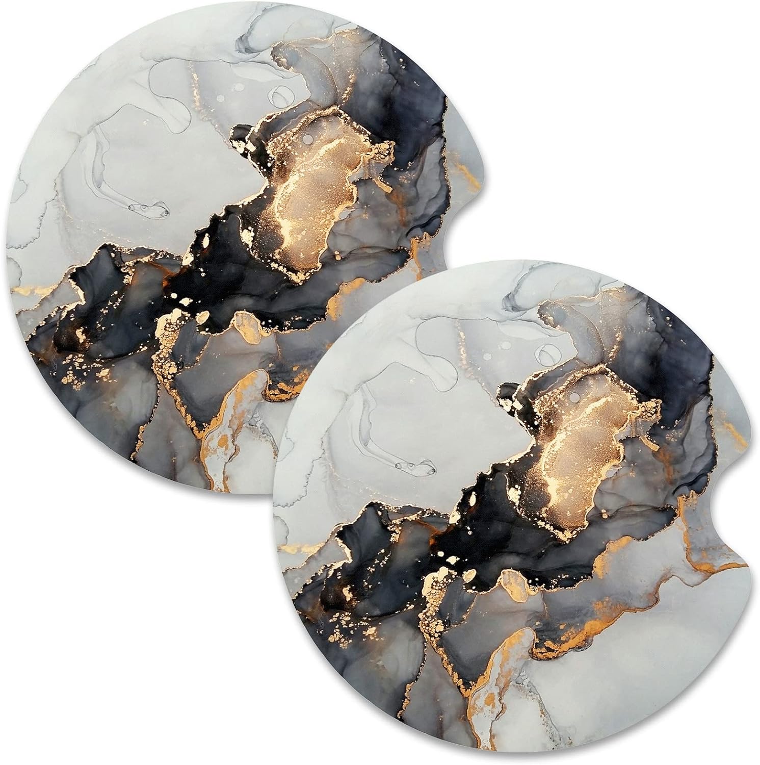 Nipichsha Car Cup Holder Coasters, Car Coasters for Cup Holders, 2 Pack Anti Slip Insert Coasters, Rubber Car Cup Mat with A Finger Notch, Cute Car Interior Accessories for Women Men(Gray Gold Marble)