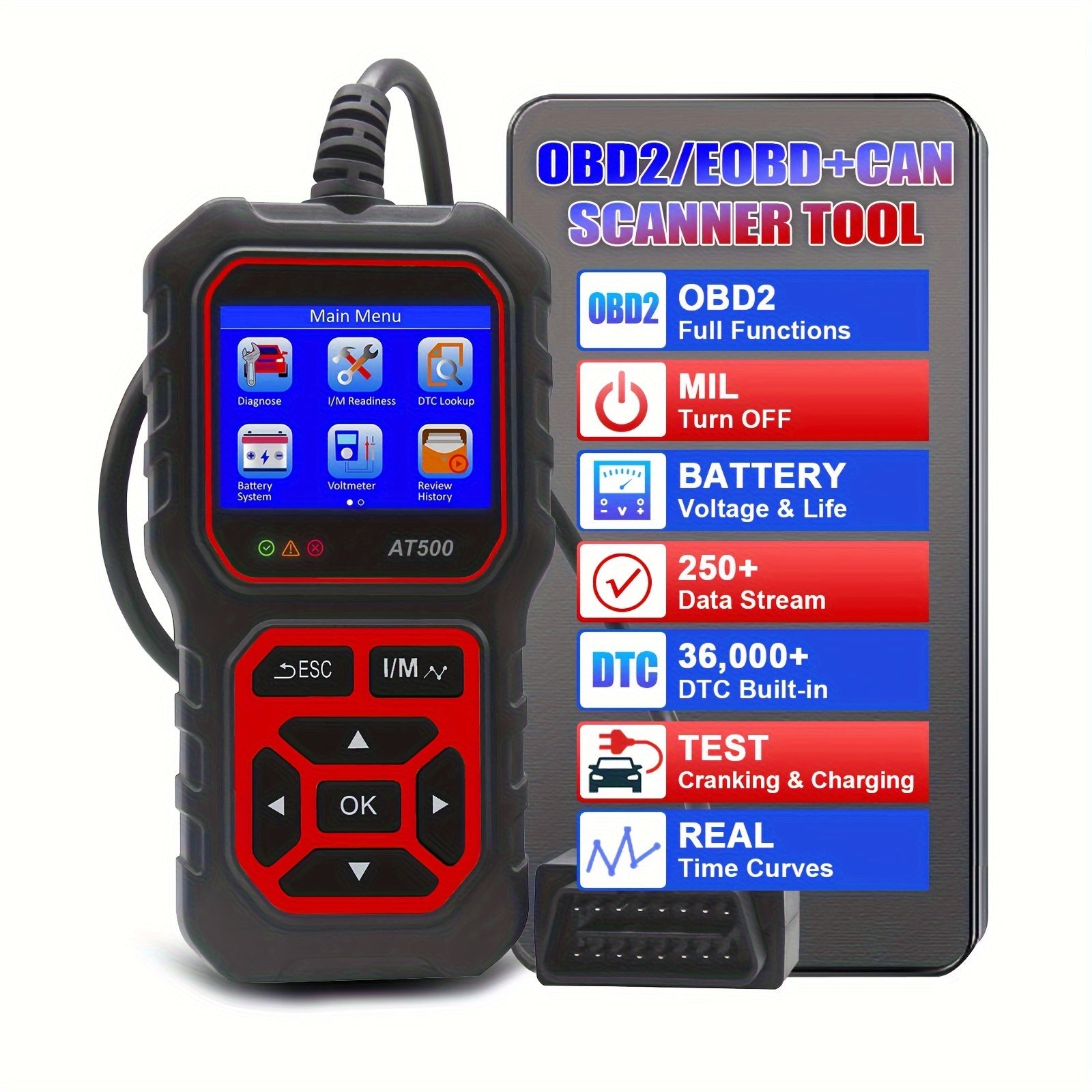 Car Code Reader, OBD2 Car Code Scanner VoltaTester Engine Fault Code Scanner CranAnd Charging Tester Diagnostic Tool For OBDII Protocol Cars