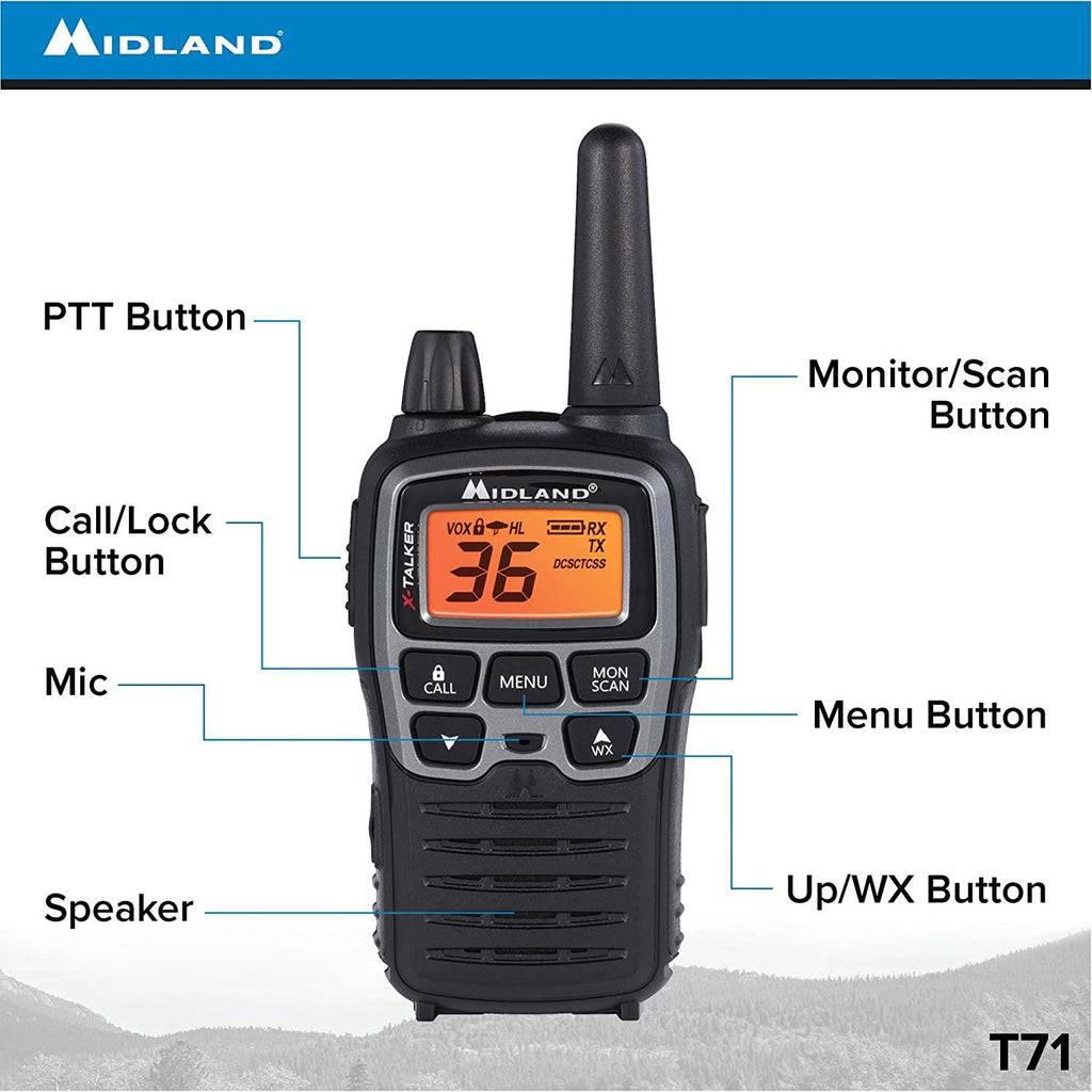 Midland T71VP3 36  FRS Two-Way Radio - Up to 38 Mile RanWalkie Talkie - Black/Silver (Pack of 6)