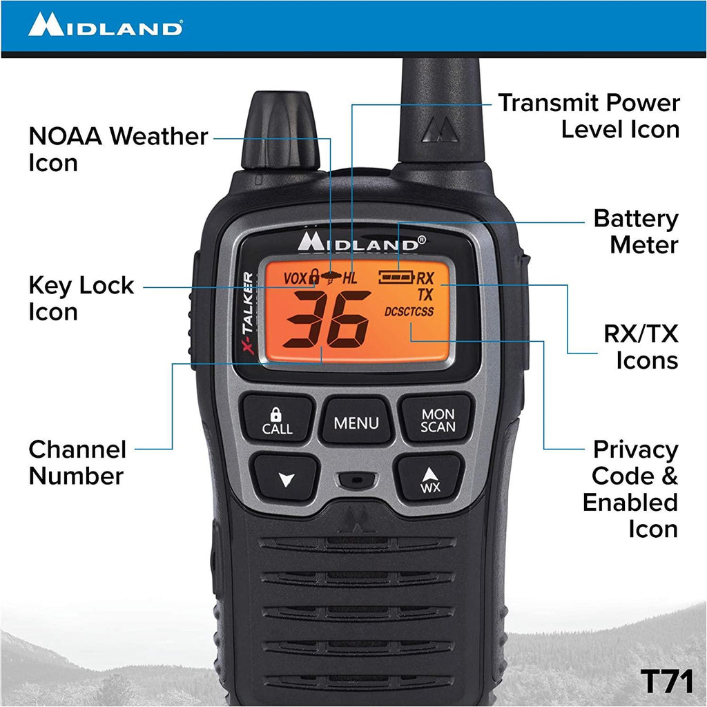 Midland T71VP3 36  FRS Two-Way Radio - Up to 38 Mile RanWalkie Talkie - Black/Silver (Pack of 6)