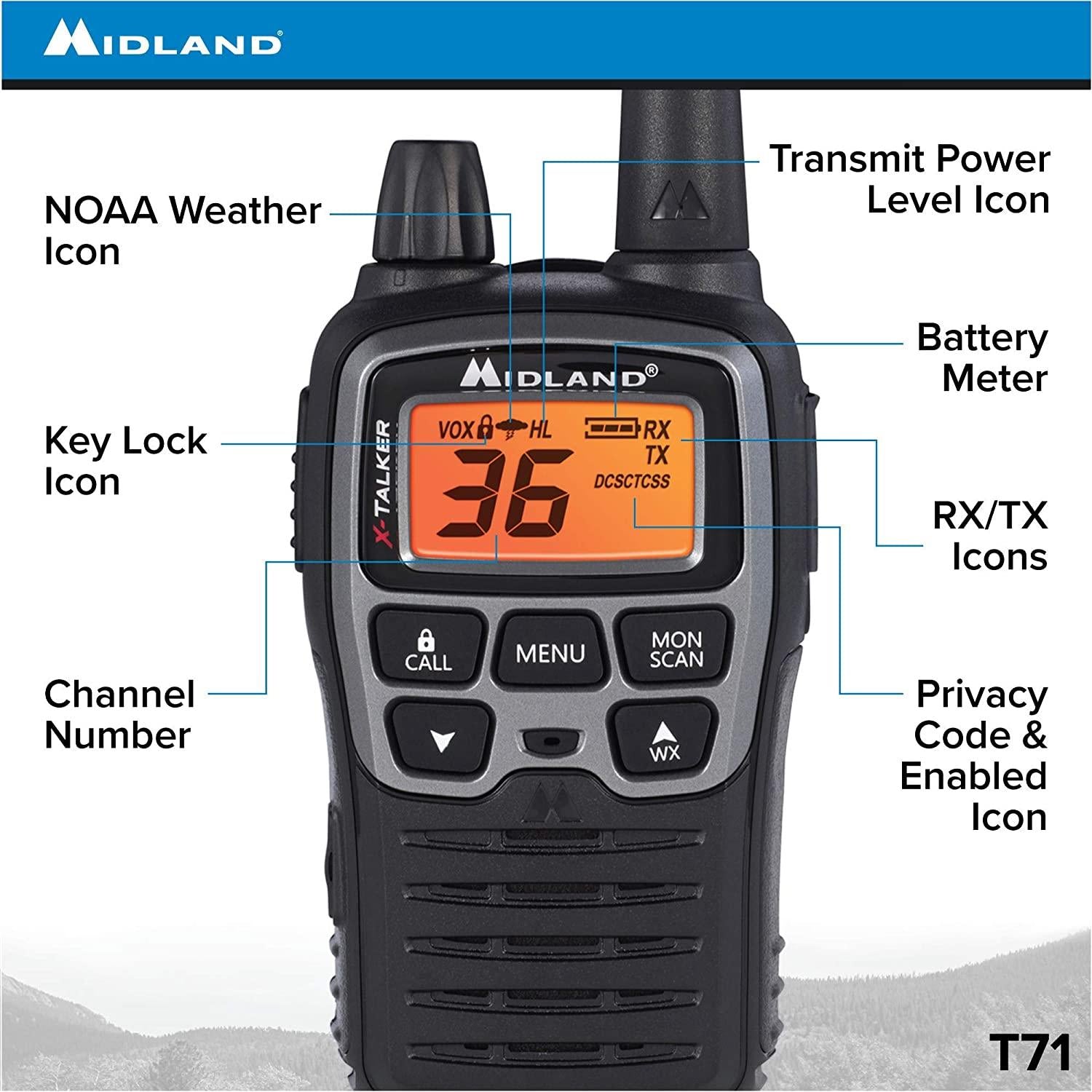 Midland T71VP3 36  FRS Two-Way Radio - Up to 38 Mile RanWalkie Talkie - Black/Silver (Pack of 6)