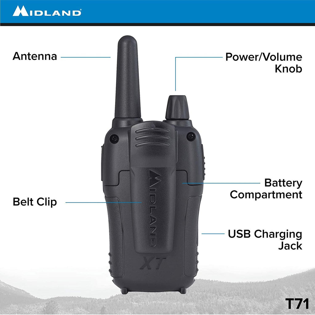 Midland T71VP3 36  FRS Two-Way Radio - Up to 38 Mile RanWalkie Talkie - Black/Silver (Pack of 6)