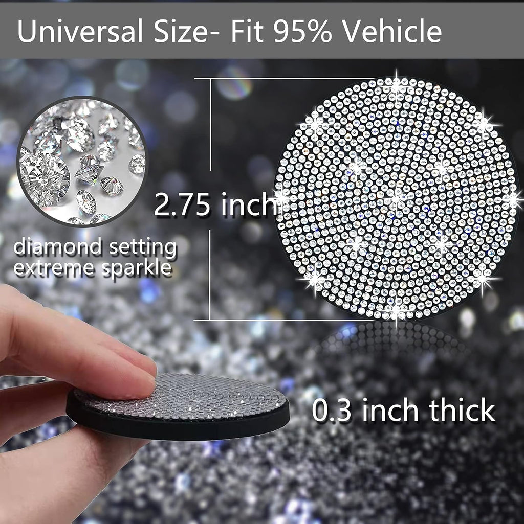 4pcs Bling Car Coaster, Universal Bling Car Interior Accessories for Women, 2.75 inch Silicone Anti-Slip Shockproof Fashion Vehicle Automotive Cup Holder Coasters Insert Crystal Rhinestone (White)