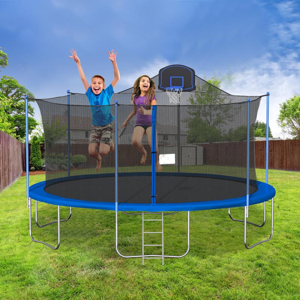 16 FT Outdoor Trampoline for Kids, Trampolines with Enclosure, Trampoline with Basketball Hoop, Outdoor Trampoline with Net, Bounce Jumper Trampoline Combo, Indoor Outdoor Play Equipment, W12969