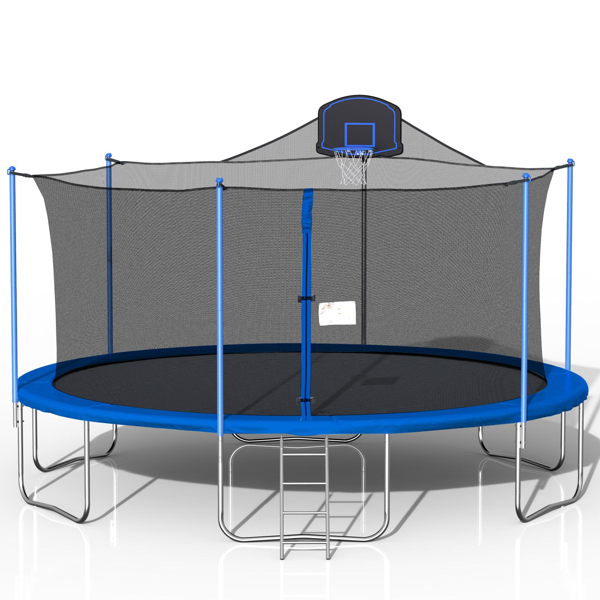 16 FT Outdoor Trampoline for Kids, Trampolines with Enclosure, Trampoline with Basketball Hoop, Outdoor Trampoline with Net, Bounce Jumper Trampoline Combo, Indoor Outdoor Play Equipment, W12969