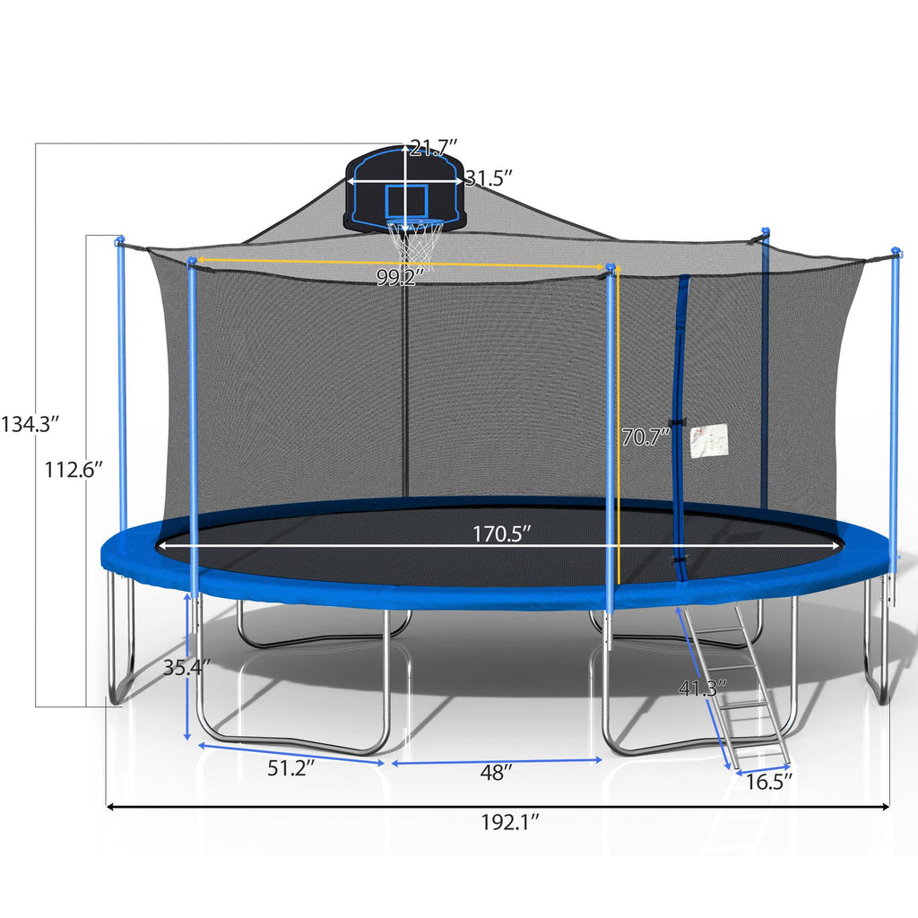 16 FT Outdoor Trampoline for Kids, Trampolines with Enclosure, Trampoline with Basketball Hoop, Outdoor Trampoline with Net, Bounce Jumper Trampoline Combo, Indoor Outdoor Play Equipment, W12969