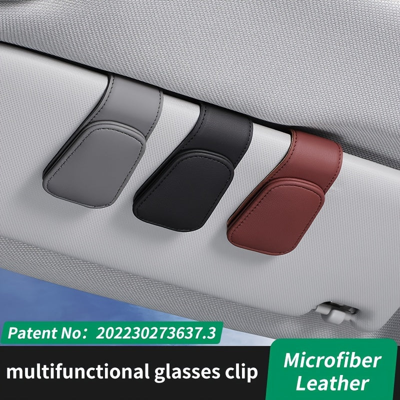 Car Visor Sunglass Holder, Magnetic PU Leather Glasses Eyeglass Hanger Clip For Car Sunglasses Holder And Ticket Card Clip For Car Visor Accessories