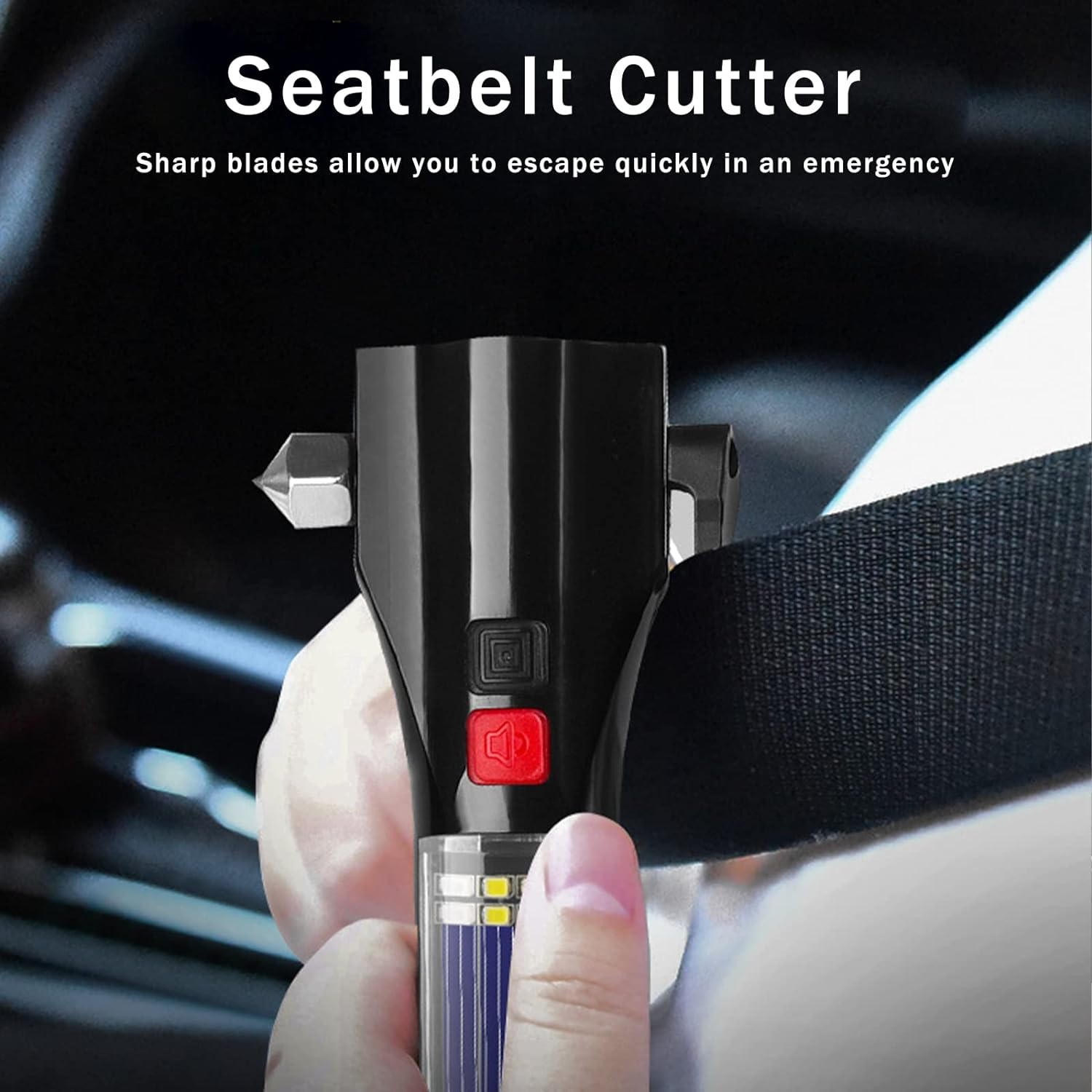 MOTORBUDDY All-in-1 Car Safety Hammer, Multi-Function Emergency Escape Hammer with Window Breaker and Seatbelt Cutter, Mobile Power, LED Flashlight, Alarm Rescue, Strobe SOS Beacon