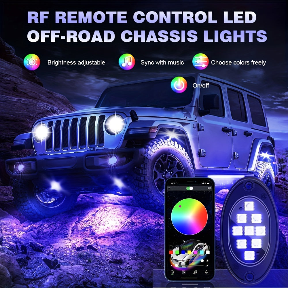 Rock Lights For Trucks, 4/6/8/10 Pods RGB LED Rock Lights With APP/Remote Control &amp; Music Mode,  For Pickup Off Road Jeep RZR SUV ATV UTV Car