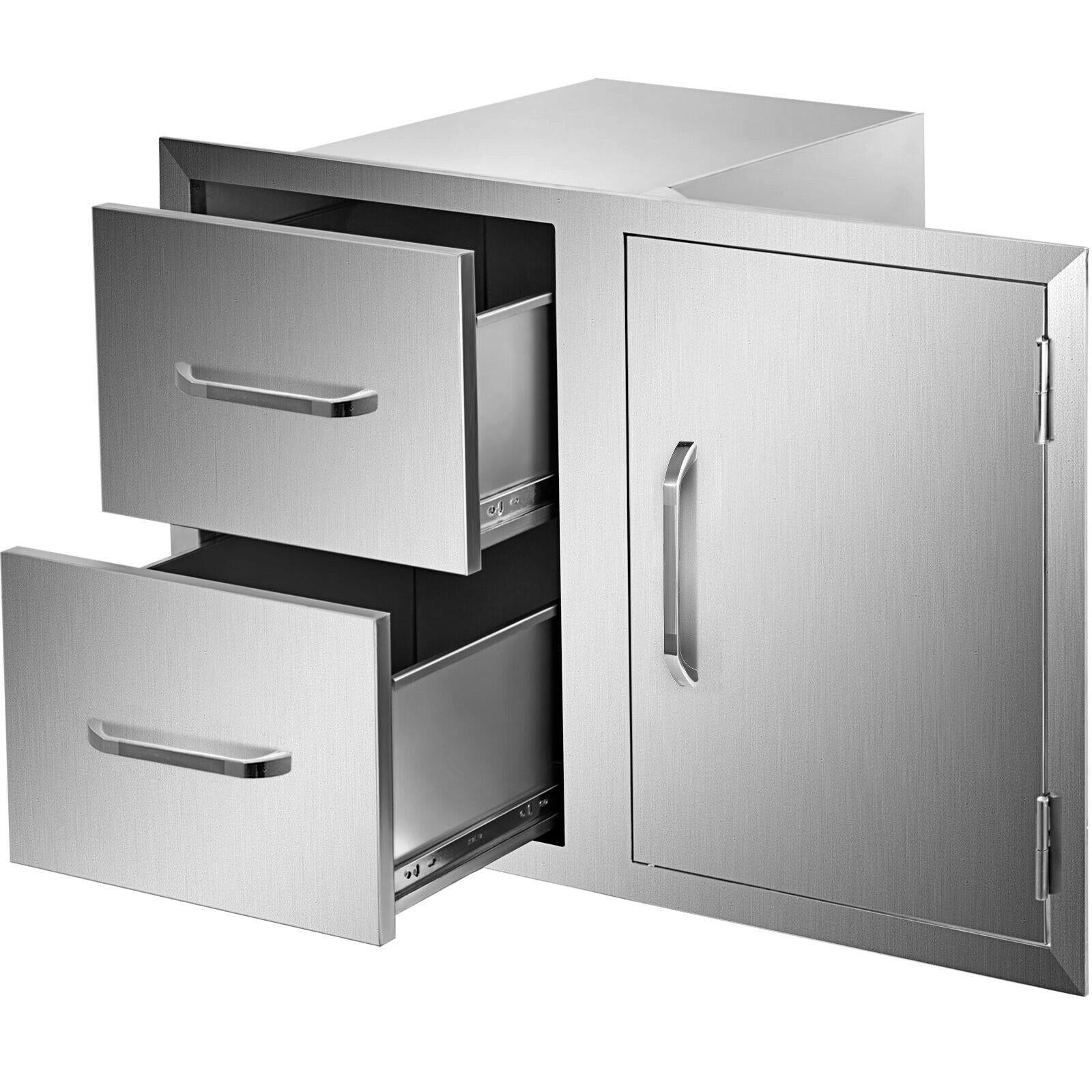 BBQ Access Door Double Drawer Combo 36"x24" Polished Outdoor Kitchen Flush Mount