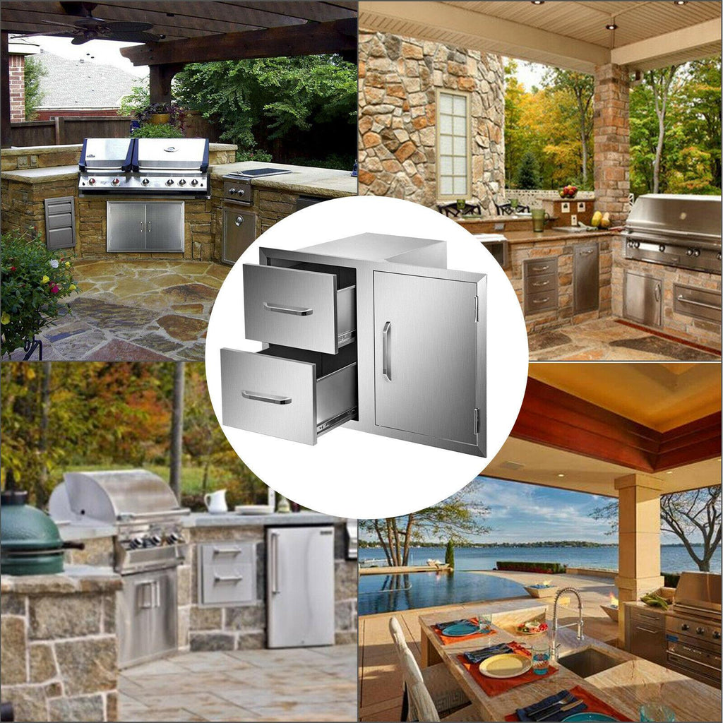 BBQ Access Door Double Drawer Combo 36"x24" Polished Outdoor Kitchen Flush Mount
