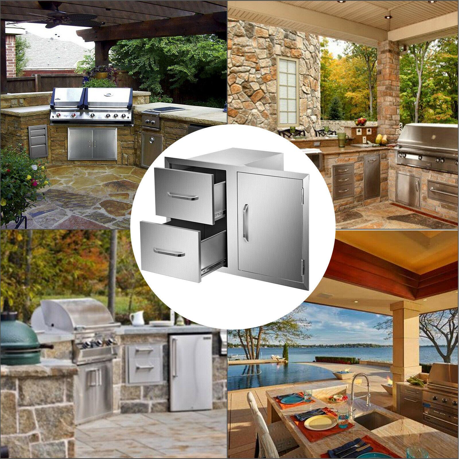 BBQ Access Door Double Drawer Combo 36"x24" Polished Outdoor Kitchen Flush Mount