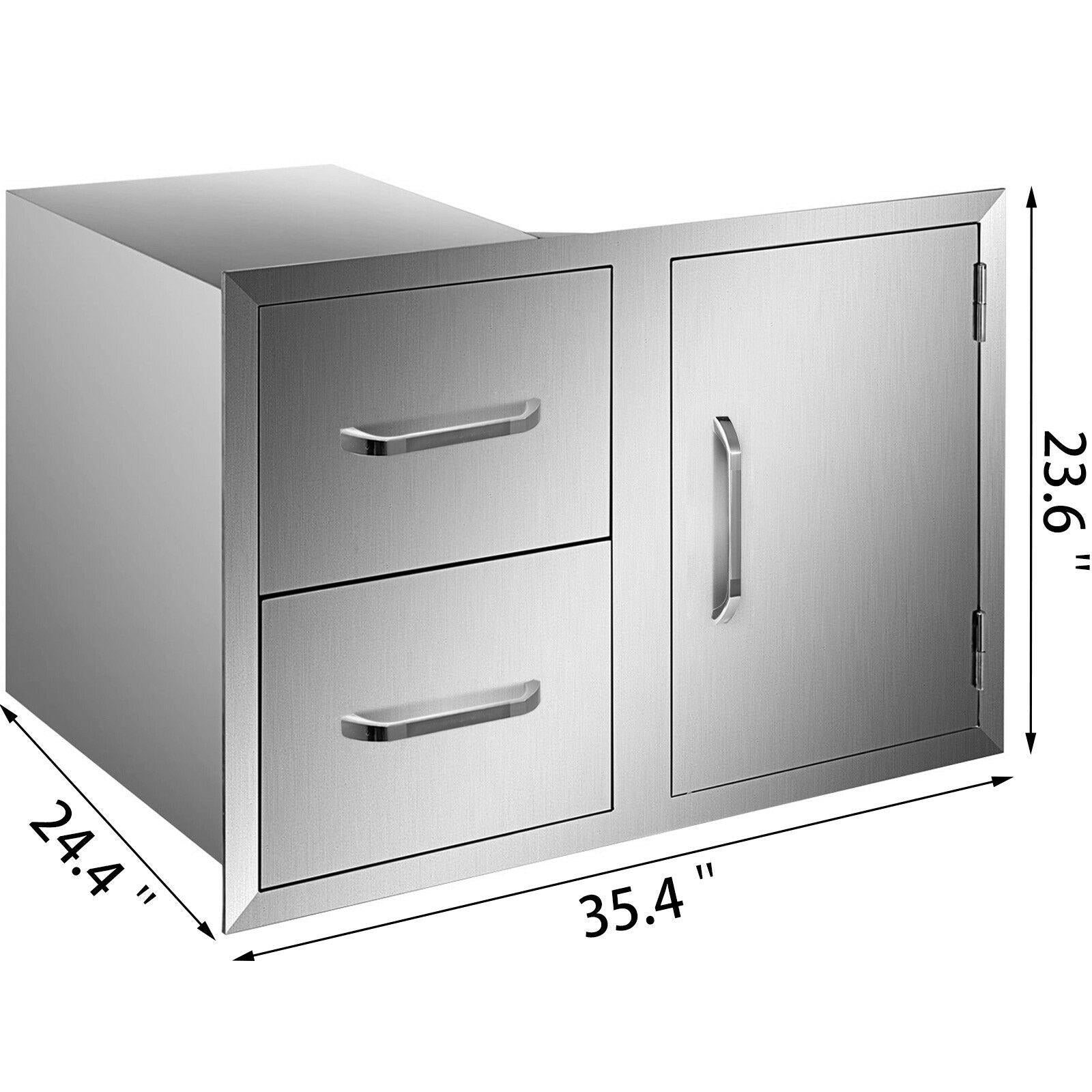 BBQ Access Door Double Drawer Combo 36"x24" Polished Outdoor Kitchen Flush Mount