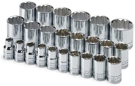 SK Professional Tools 1924 24-Piece 1/2 in. Drive 12-Point Standard Metric Socket Set - Chrome Socket Set with Super Chrome Finish | Set of 24 Sockets Made in USA