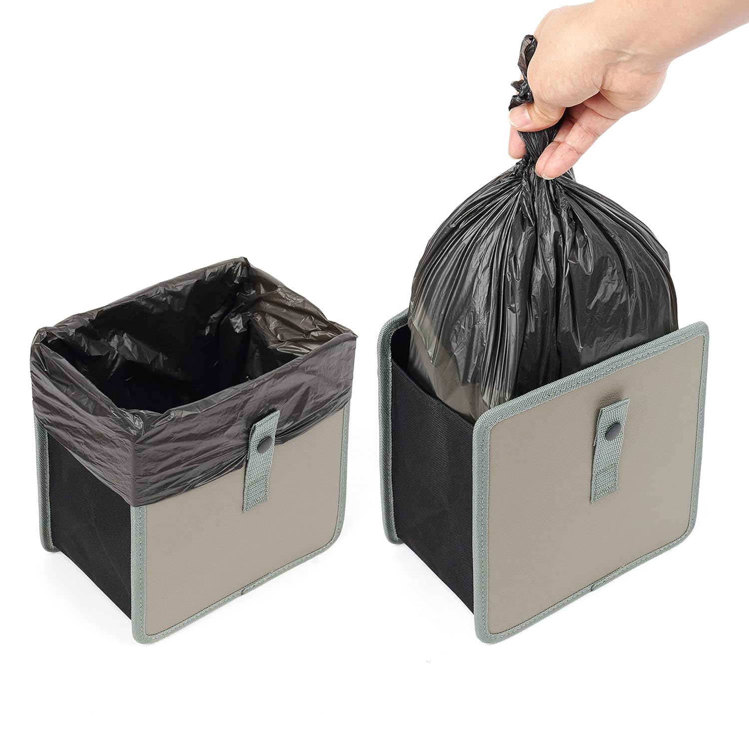 KMMOTORS Foldable hanging Car trash Can, Car Trash Bag, Car Trash bin, Vegan Leather and Oxford Clothes Car Organizer, cute car gadgets (Medium, Gray)