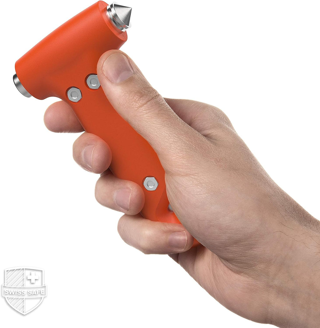 Swiss Safe 5-in-1 Car Safety Hammer, Emergency Escape Tool with Car Window Breaker and Seatbelt Cutter, Orange, 2 Pack