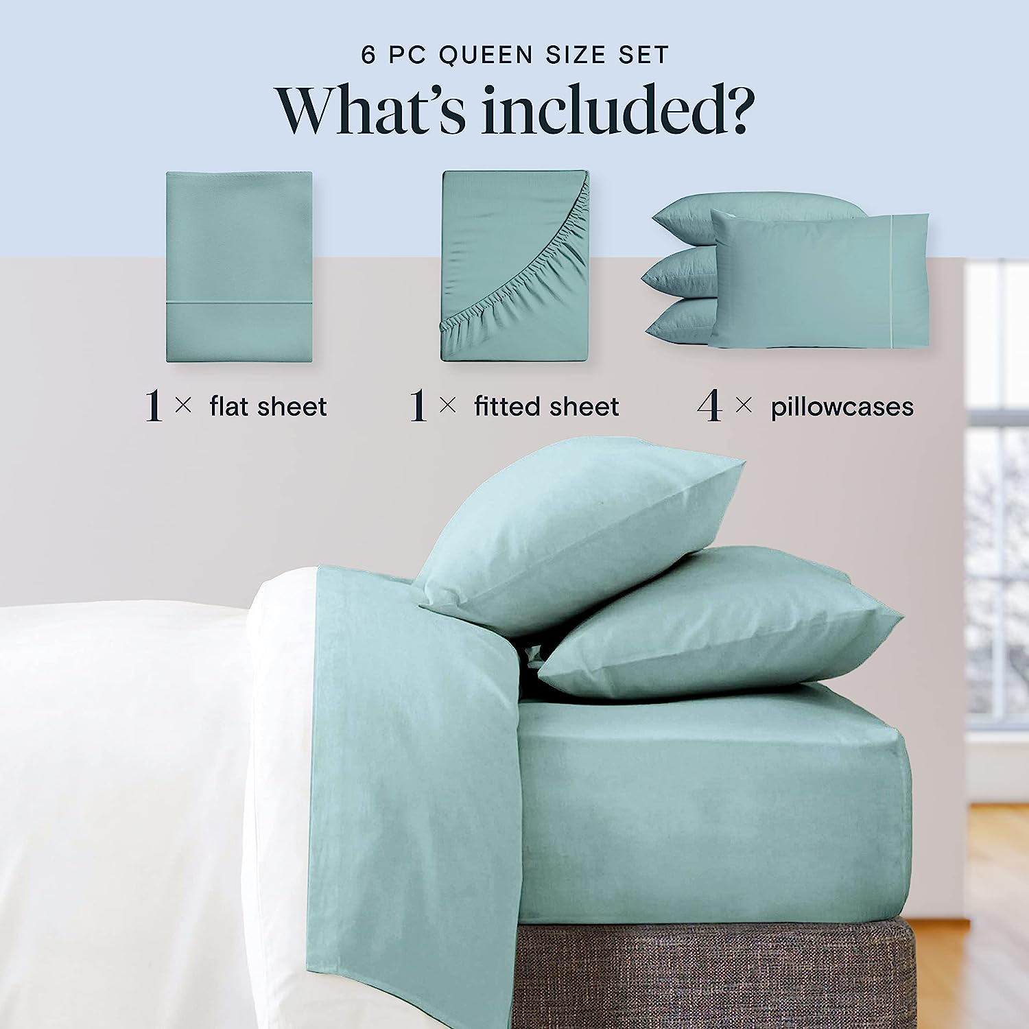 LuxClub 6 PC California King Size Sheet Set Bamboo Sheets Deep Pockets 18" Eco Friendly Wrinkle Free Cooling Sheets Machine Washable Hotel Bedding Silky Soft - Light Teal California King