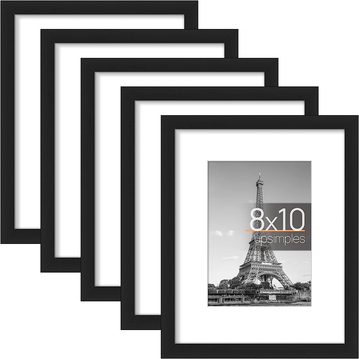 upsimples 8x10 Picture Frame Set of 5,Display Pictures 5x7 with Mat or 8x10 Without Mat,Wall Gallery Photo Frames, Black