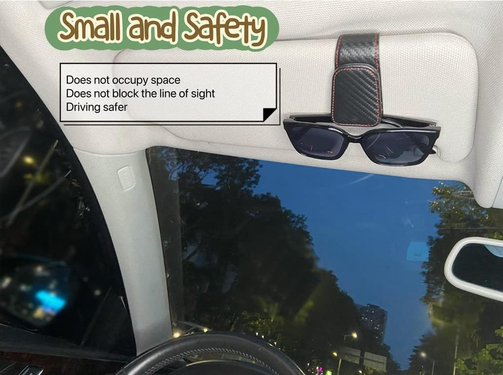 CHOSMOYI Magnetic Leather Sunglass Holder for Car, Sunglasses Clip for Car Visor, Auto Interior Accessories Universal for Different Size Eyeglasses (Carbon Fiber)