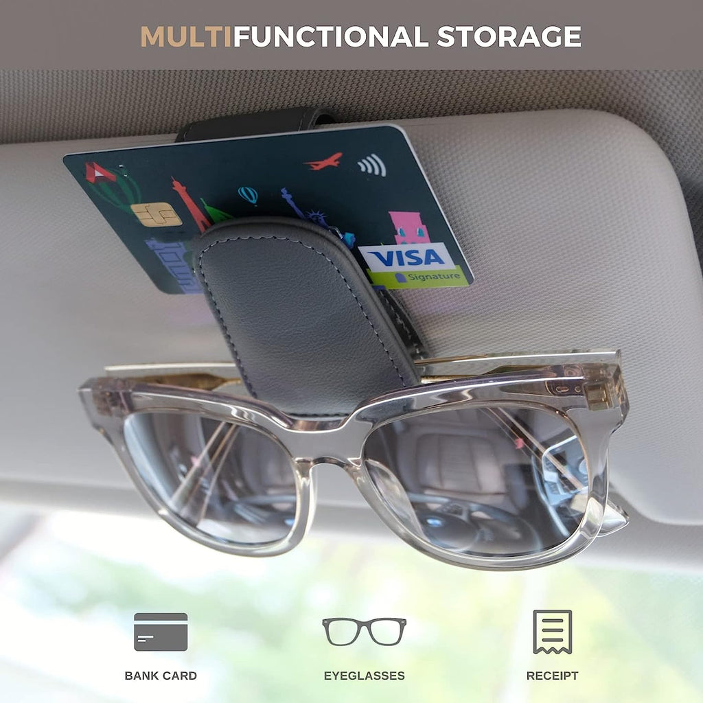 Ompellus Magnetic Leather Sunglass Holder, Eyeglass Hanger Clip for Car Sun Visor, Suitable for Different Size Eyeglasses(Black)