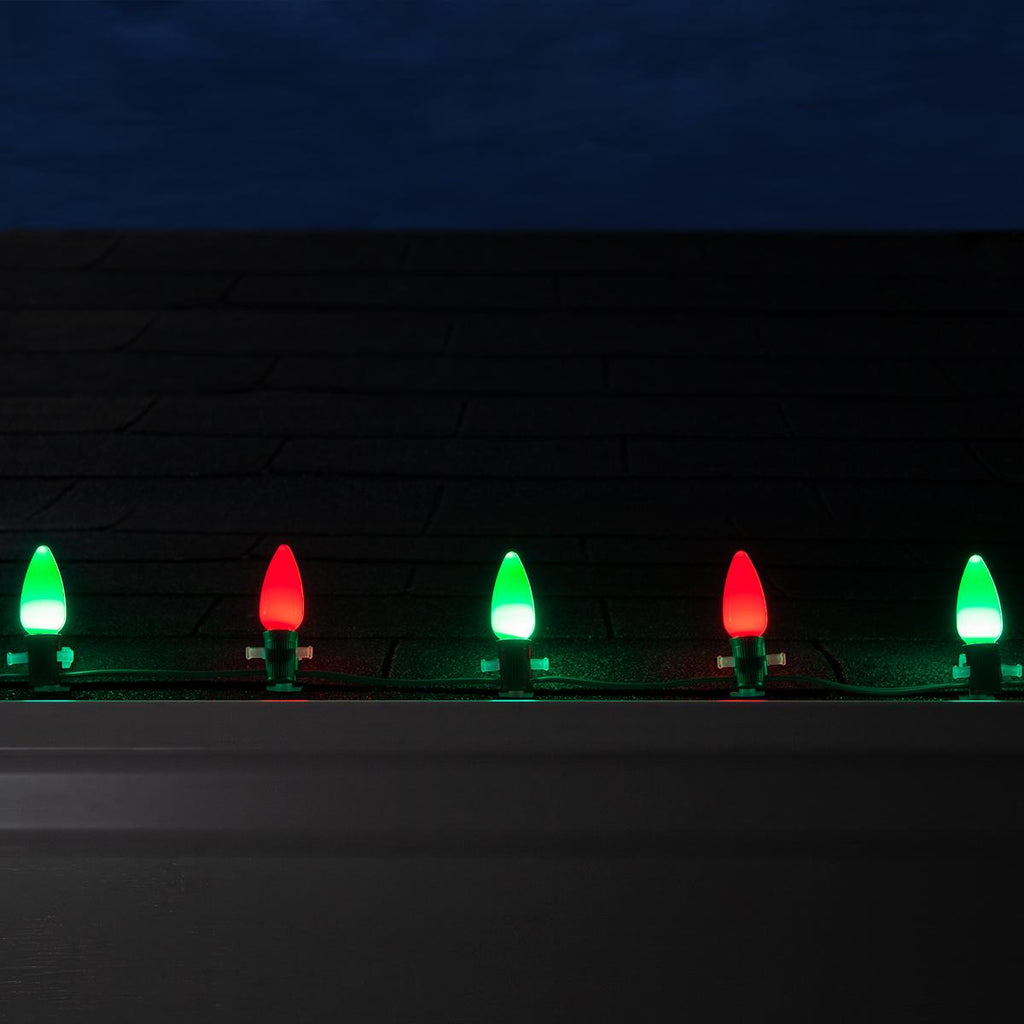 Opticore LED C9 Smooth Ceramic-Style Red and Green Christmas Lights with Shatterproof Christmas Bulbs, 50 Lights, 50’