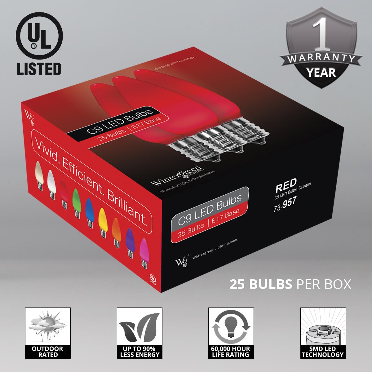 Opticore LED C9 Smooth Ceramic-Style Red and Green Christmas Lights with Shatterproof Christmas Bulbs, 50 Lights, 50’