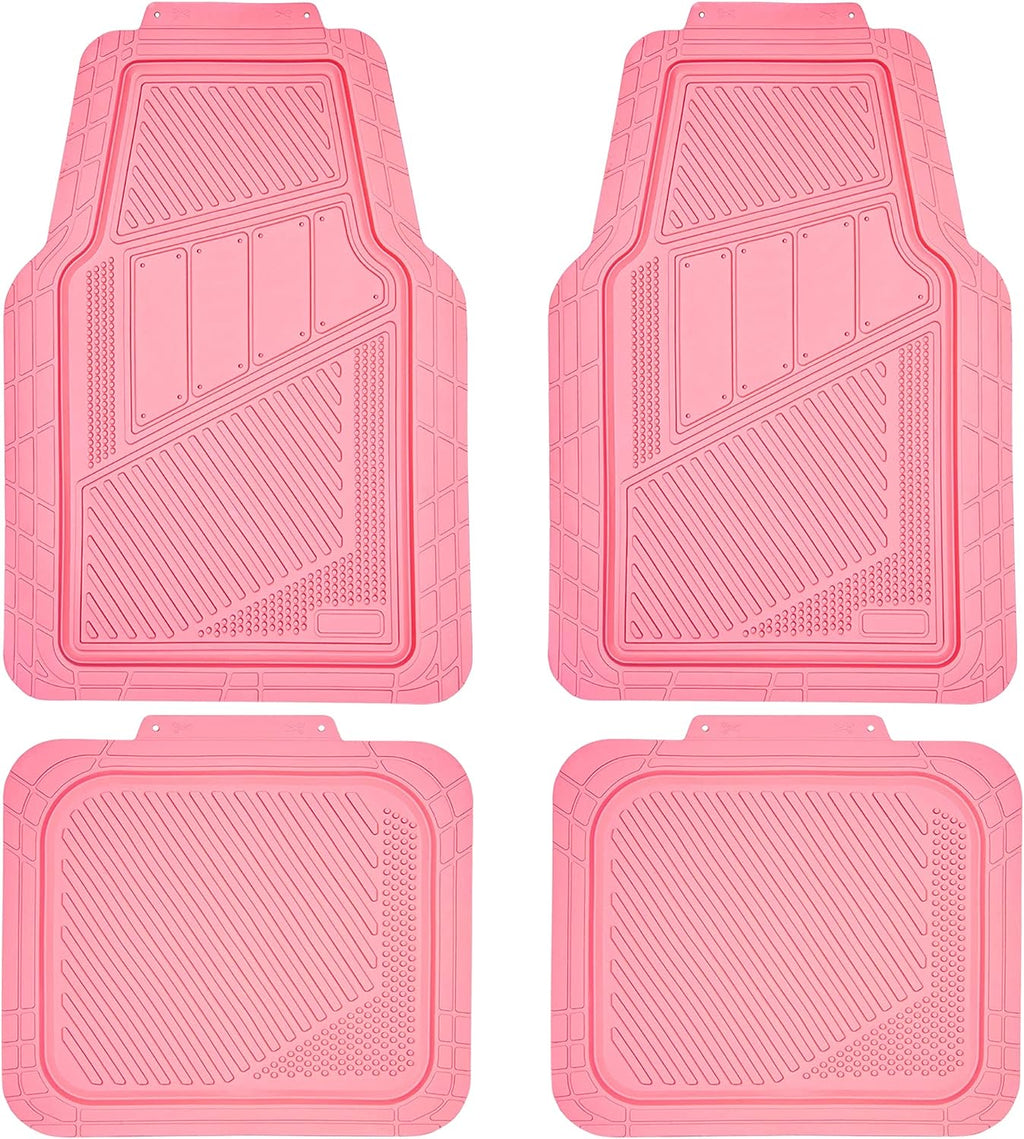 CAR PASS Heavy Duty Rubber Floor Mats Pink 4-Piece Car Mat Set - Universal Waterproof Floor Mats for Car SUV Truck, Durable All-Weather Mats，Car Mats for Women,Girly(All Pink)