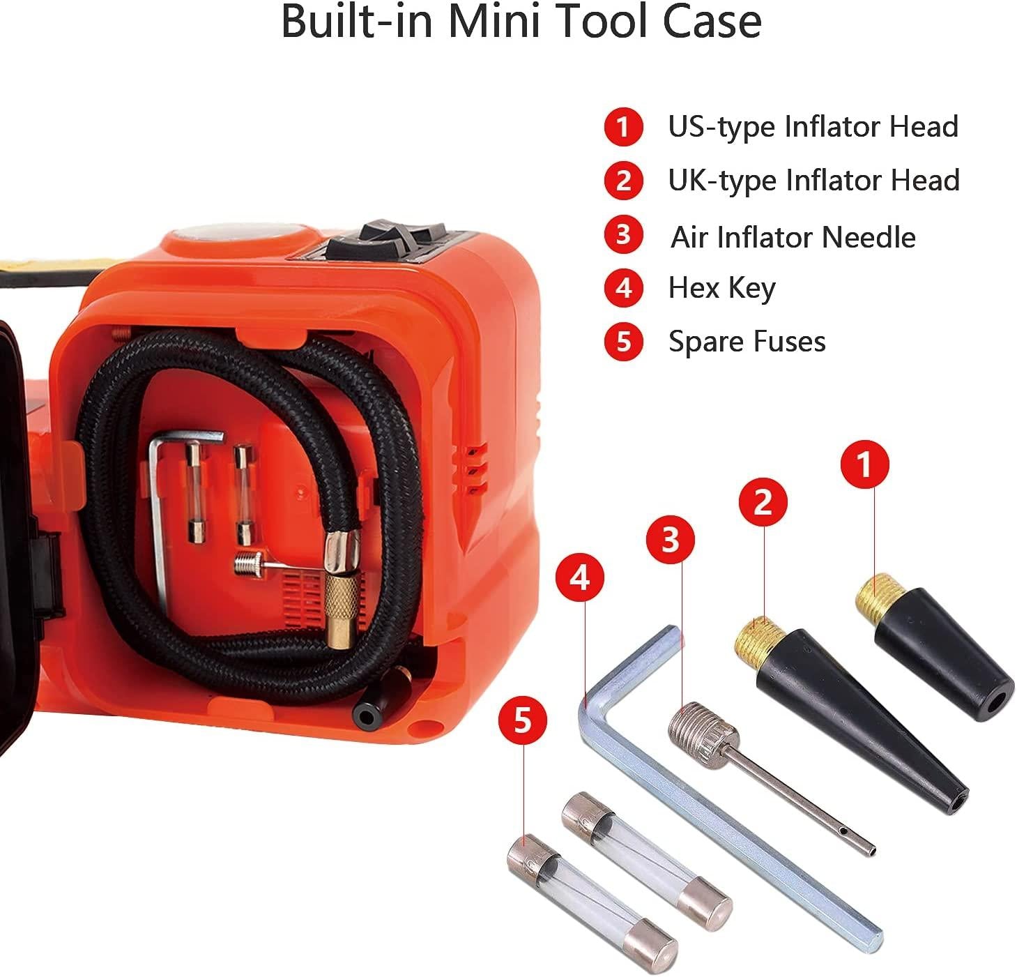 E-HEELP Electric Car Jack 5Ton 12V Kit Car Jack Hydraulic (Lifting Range: 6.1~17.7 inch) with Inflator Electric Jack for Car SUV Sedan MPV ChanTires GaraRepair Emergency Kit