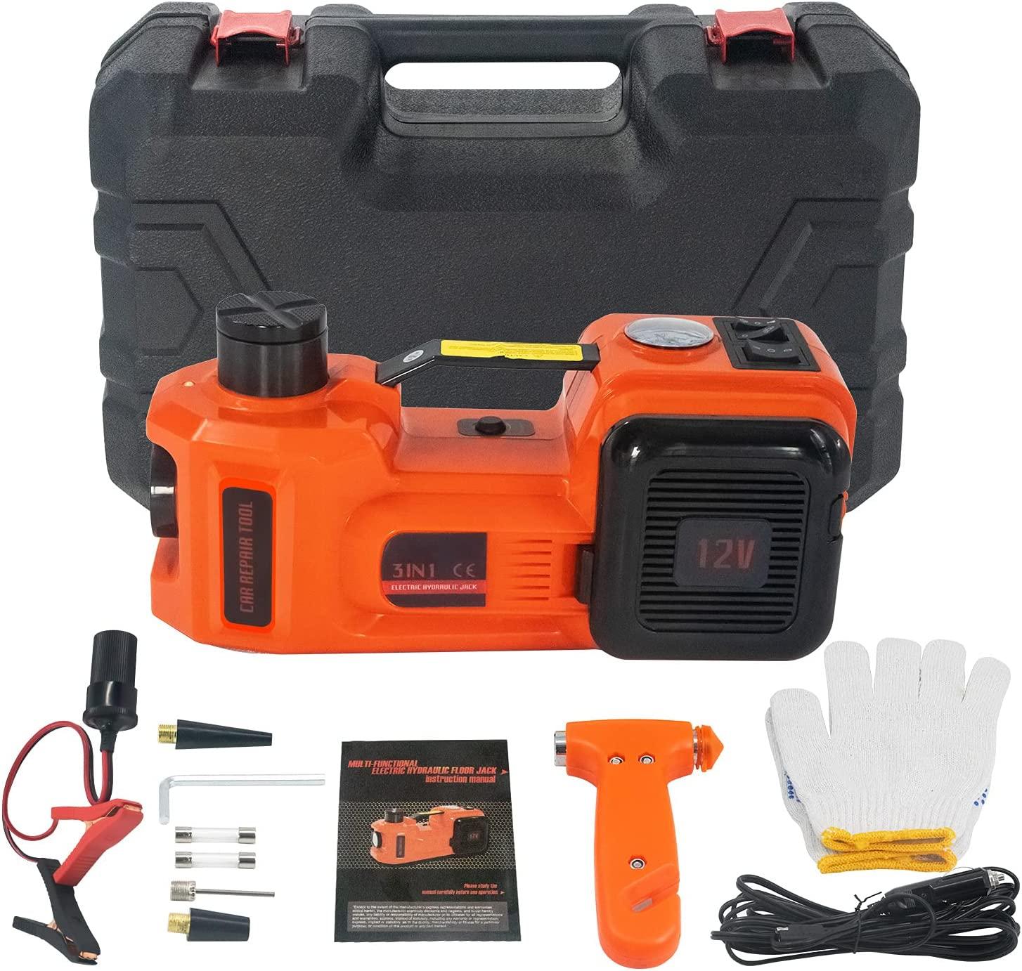 E-HEELP Electric Car Jack 5Ton 12V Kit Car Jack Hydraulic (Lifting Range: 6.1~17.7 inch) with Inflator Electric Jack for Car SUV Sedan MPV ChanTires GaraRepair Emergency Kit