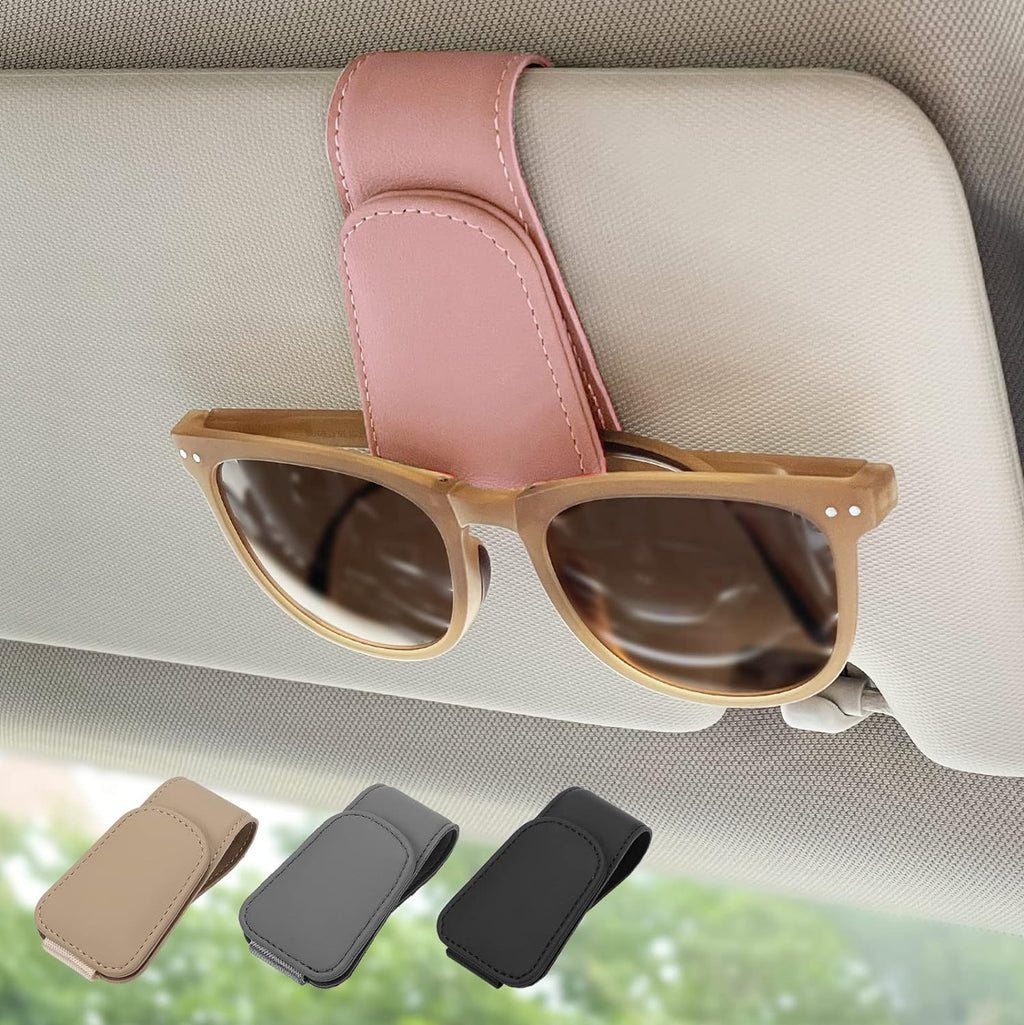 Ompellus Magnetic Leather Sunglass Holder, Eyeglass Hanger Clip for Car Sun Visor, Suitable for Different Size Eyeglasses(Pink)
