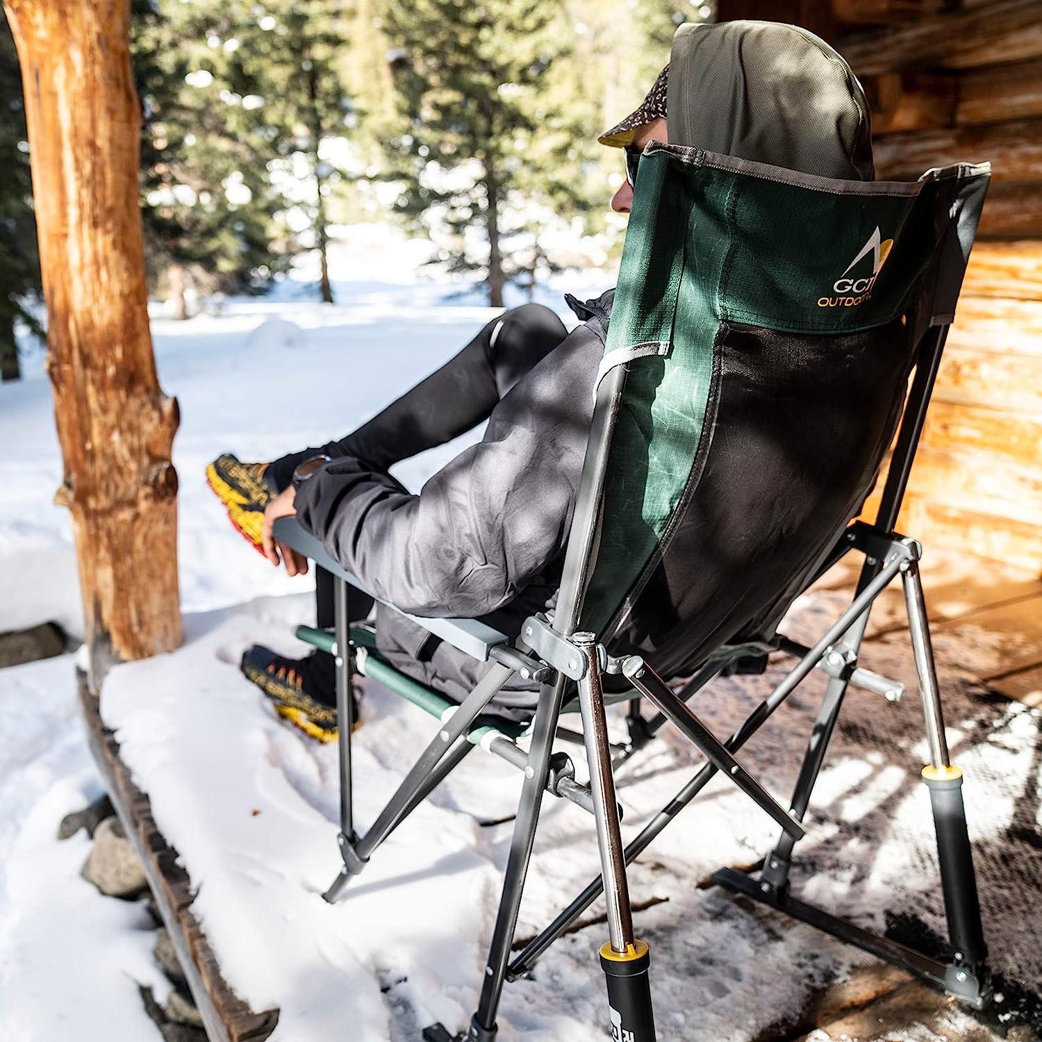 GCI Outdoor Roadtrip Rocker Collapsible Rocking Chair &amp; Outdoor Camping Chair, Green/Grey