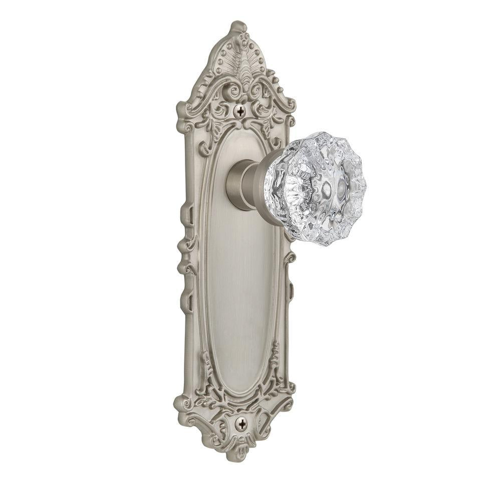 Victorian Plate 2-3/8 in. Backset Satin Nickel PassaHall/Closet Crystal Glass Door Knob