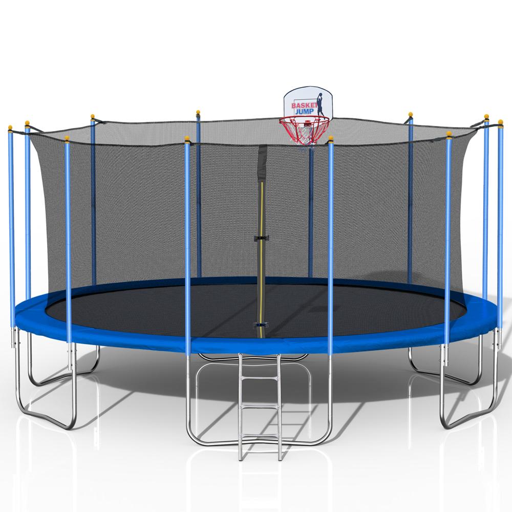 16 FT Trampoline with Enclosure, 2021 Newest Outdoor Trampoline for Adults Kids, with Basketball Hoop, Basketball, Heavy-Duty Fitness Trampoline for Backyard for 8-9 Kids