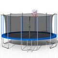 16 FT Trampoline with Enclosure, 2021 Newest Outdoor Trampoline for Adults Kids, with Basketball Hoop, Basketball, Heavy-Duty Fitness Trampoline for Backyard for 8-9 Kids
