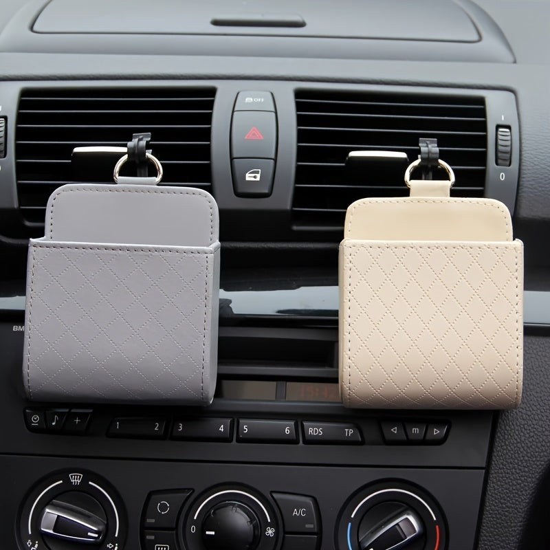 Car Air Vent Hanging StoraBox Mobile Phone Bag PU Leather Car Mobile Phone Holder Car Interior Accessories